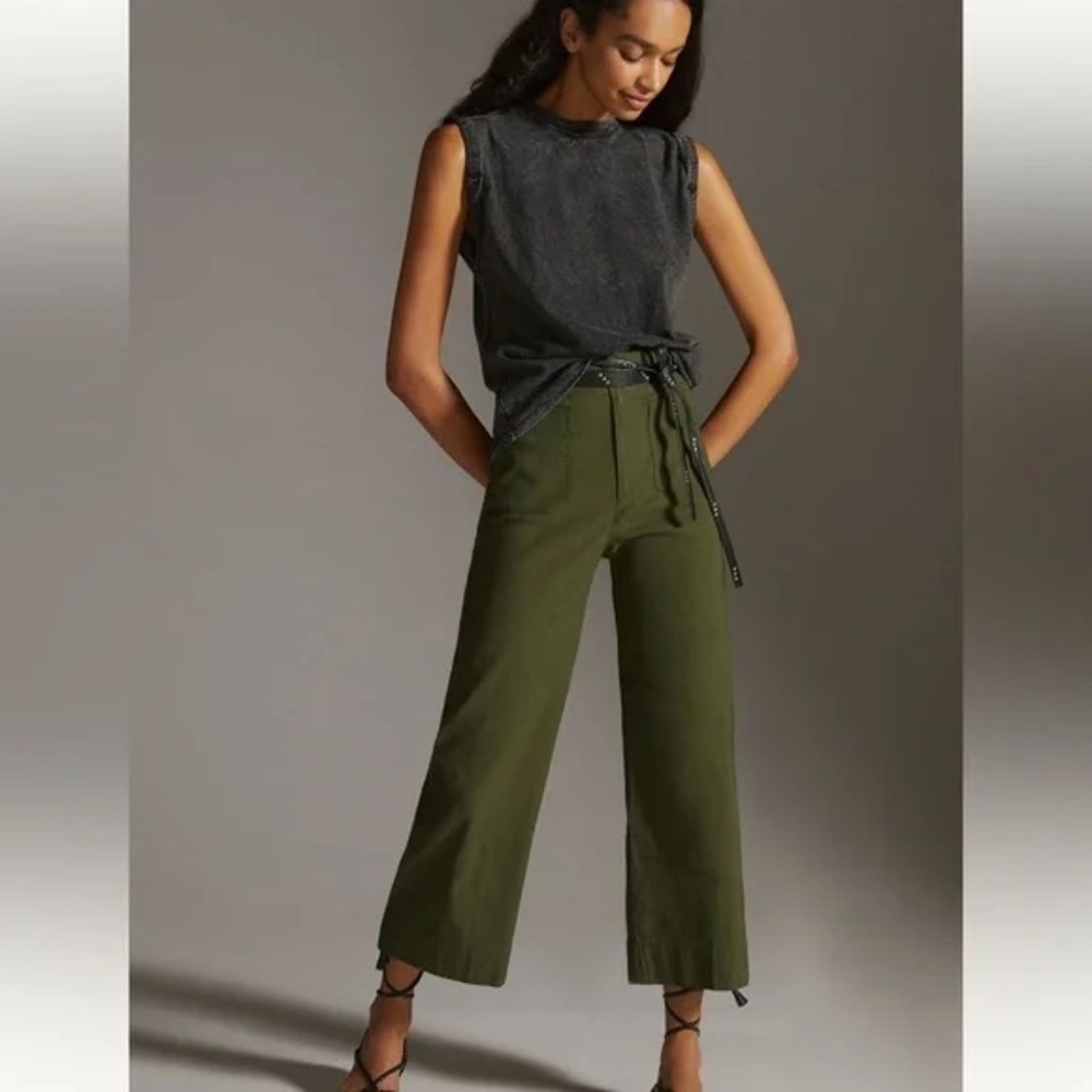 Anthropologie Maeve the Colette holly Green Wide-Leg Pants high waist crop pants